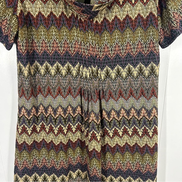 Jessica Howard Brown and Green Chevron Pattern Short Sleeve Dress 12 - Picture 3 of 7